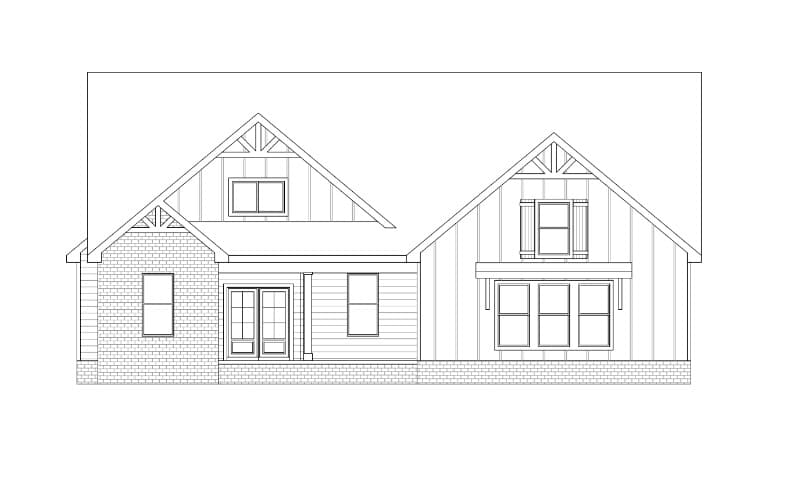 House blueprint showing exterior elevation with gabled roof design.