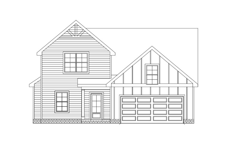 Blueprint of a two-story house with a garage and detailed architectural design.