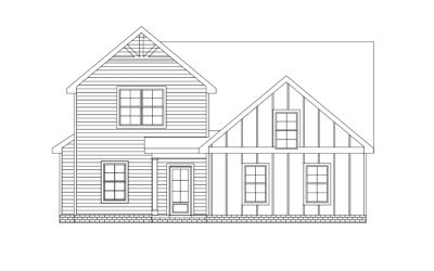 Two-story house blueprint with vertical and horizontal siding details.