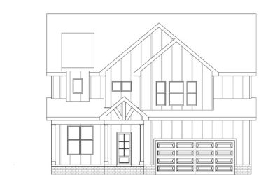 Architectural blueprint of a modern two-story house with a garage.