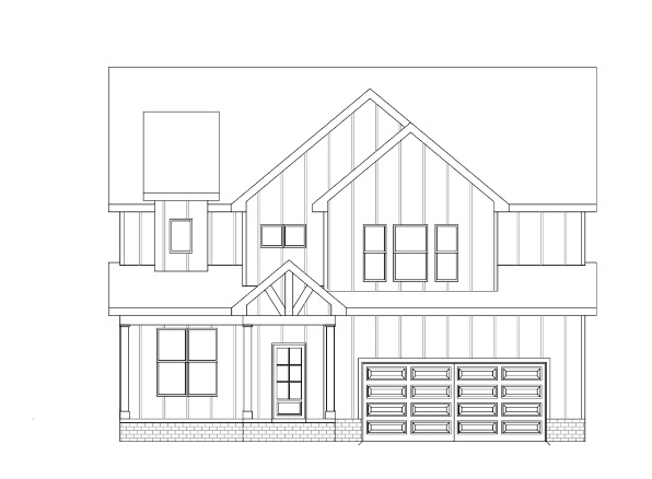 Architectural blueprint of a modern two-story house with a garage.