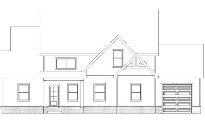 Blueprint of a single-story house with gabled roof and attached garage.