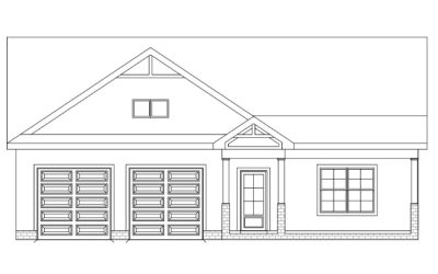 Blueprint design of a modern single-story house with garage and front door detail.